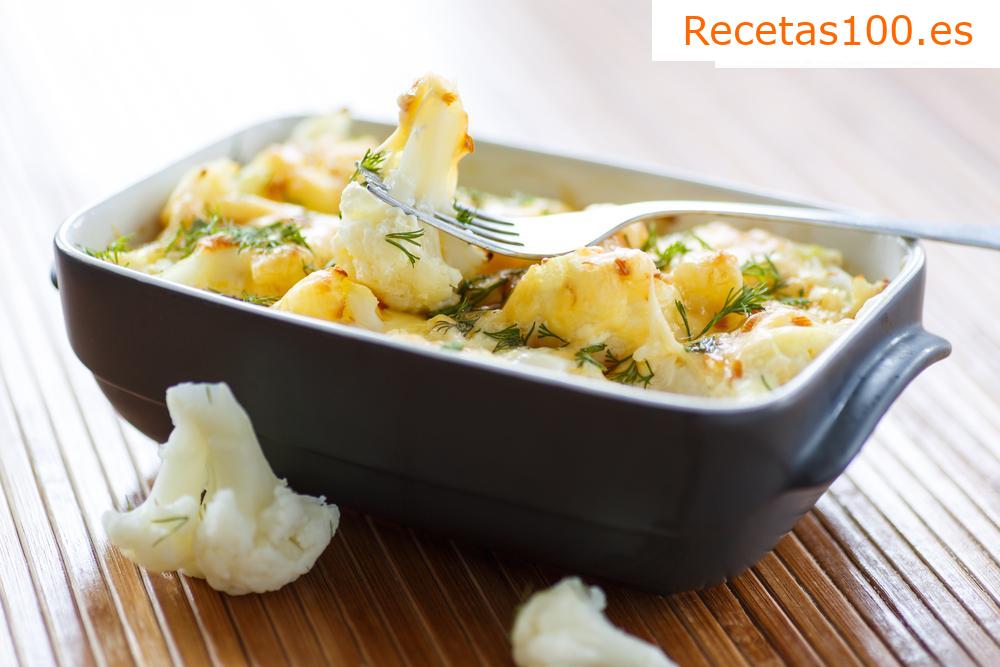 Coliflor gratinada con jamón