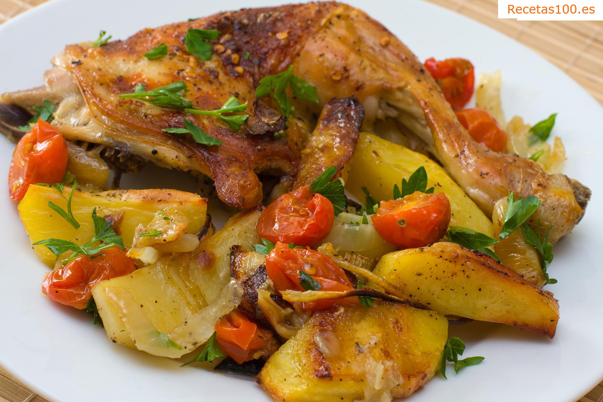 Pollo asado con verduras